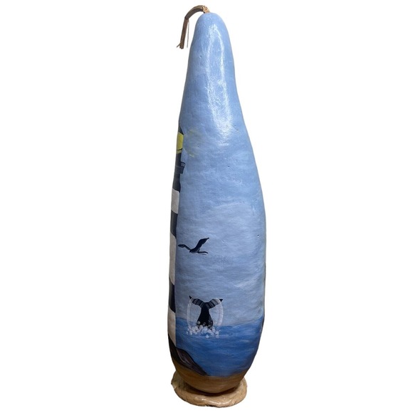 Hand Painted Beach Lighthouse Nautical Ocean Large 20" Numbered Gourd - Picture 3 of 9